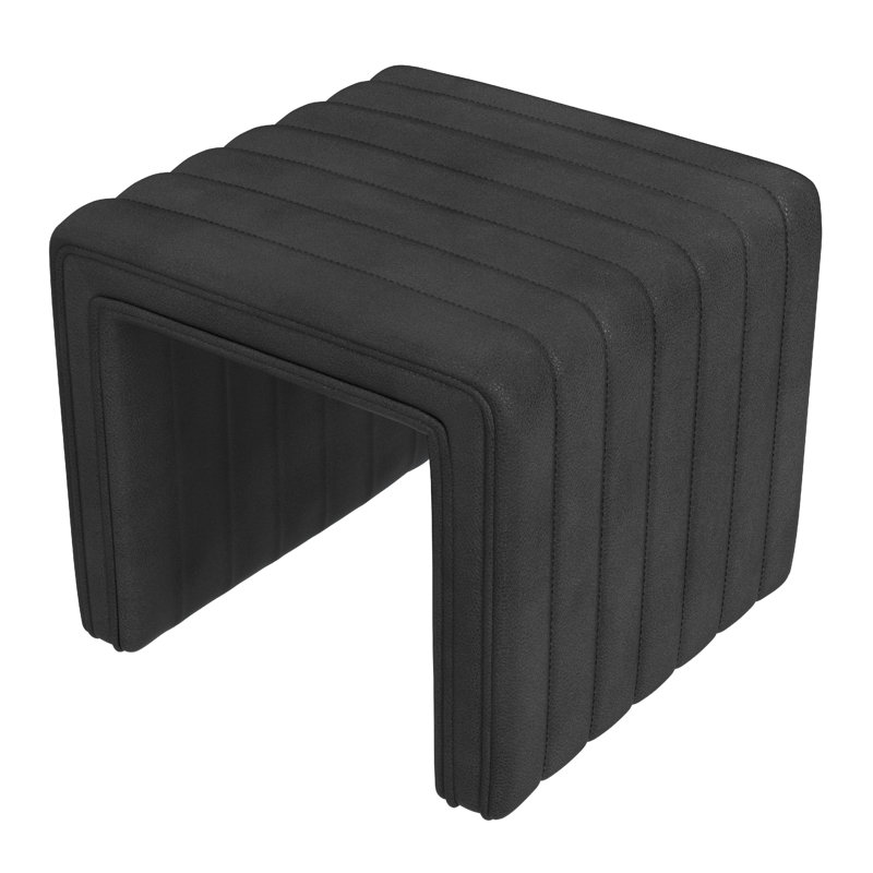 Ada Footstool Ottoman, Channel Tufted Taupe Brown Boucle, 19 Inch, Black
