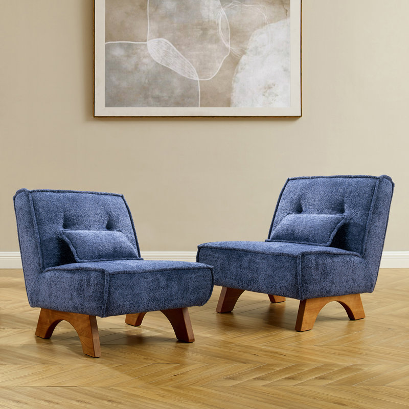Kayala Armless Modular Upholstered Accent Lounge Chair with Pillow (Set of 2), Blue Boucle