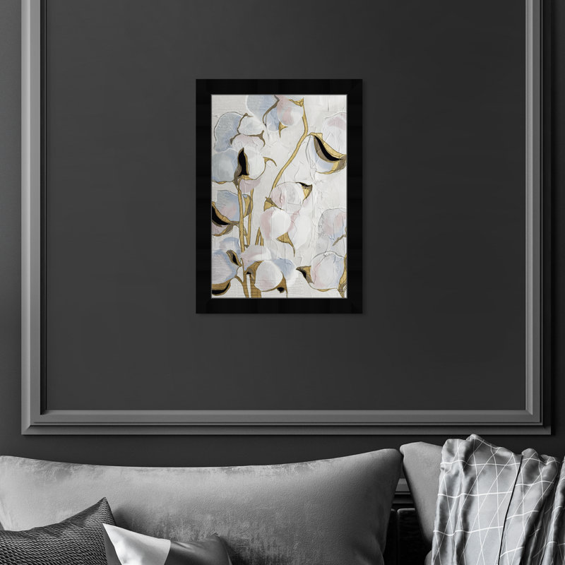 Golden Stem Floral - peinture encadrée sur papier, H 17 po x l 12 po, Cadre noir