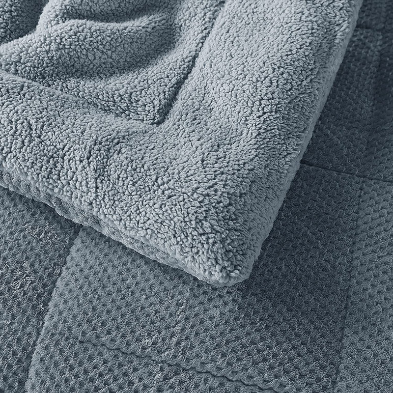  Édredon réversible en microfibre super doux et moelleux Sherpa, lavable à la machine, Édredon très grand, Bleu gris