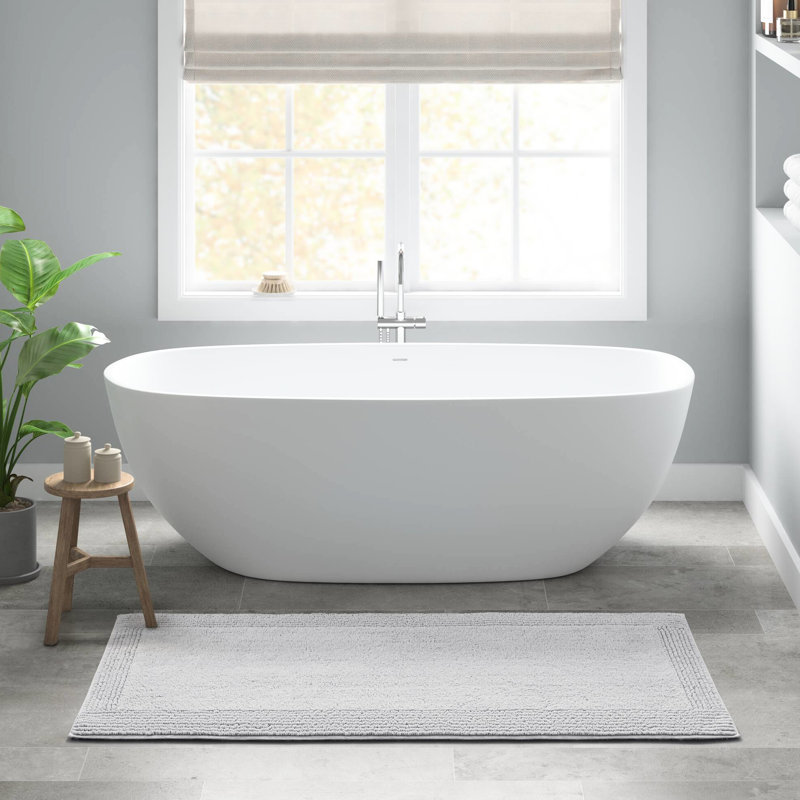 Tapis pour salle de bain réversible 100% coton gris 3000 x 3000 po, 17 po x 24 po, à poils moyens, lavable à la machine, ajoute du style aux poils de salle de bain 0,5 po et doux, rehausse le décor