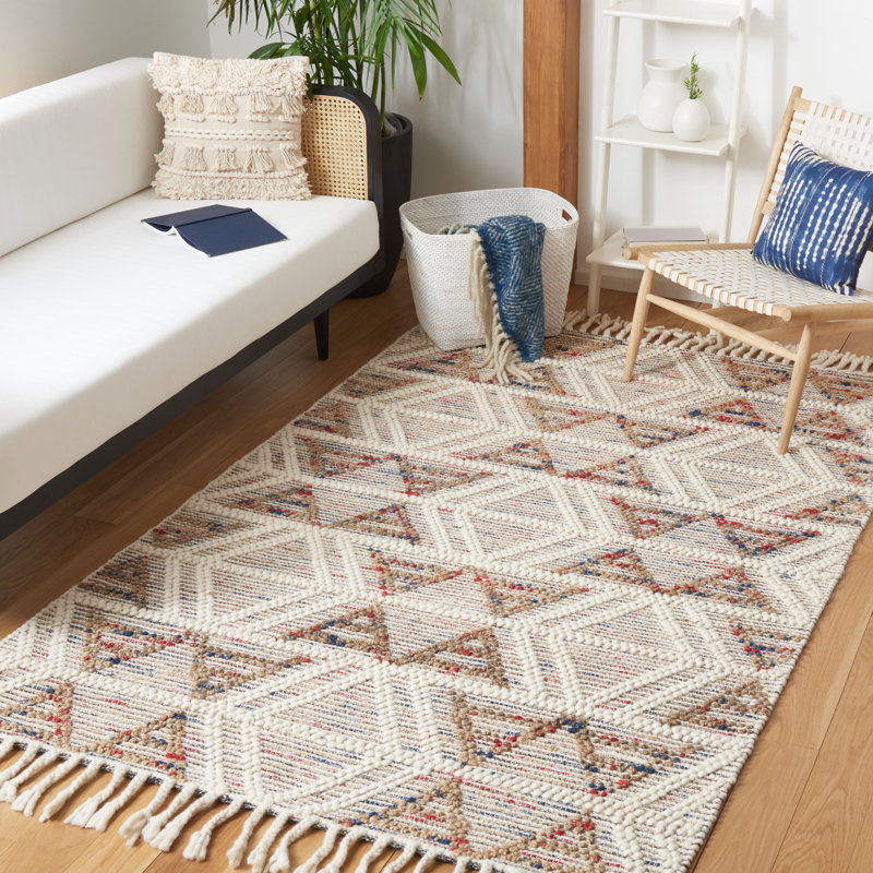 Tapis géométrique en laine / jute / coton tissé à la main Natura - rouge / ivoire, Rectangle 5 pi x 8 pi