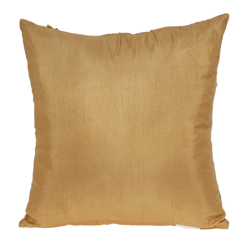 18" Square Mustard Yellow Embroidered Cotton Throw Pillow