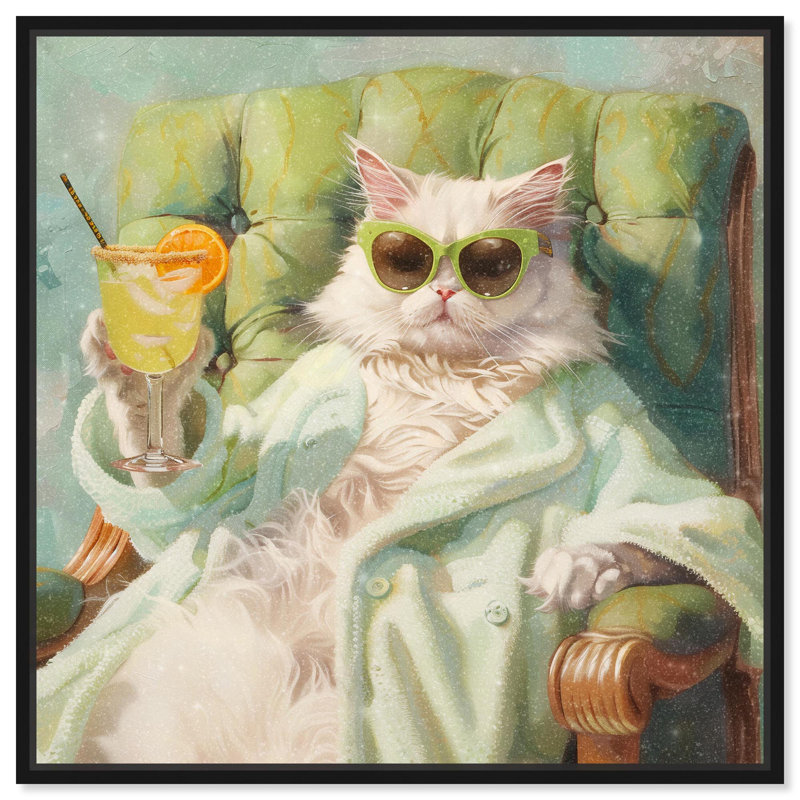 «Cat Relaxation Time» par Red Barrel Studio®, Cadre noir, H 24 po x l 24 po