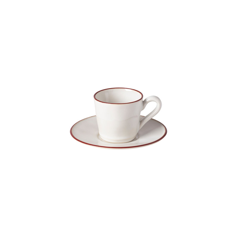 Beja Stoneware Coffee Cup, White/Red