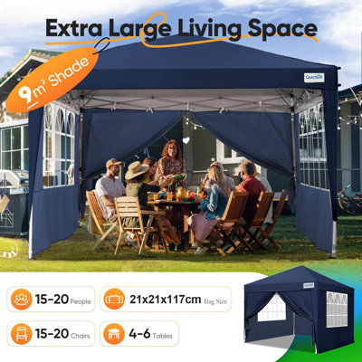 3x3m (10x10ft) Pop Up Canopy Gazebo with Removable Sidewalls, Adjustable Height Event Shelter