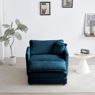 Chaise d'appoint bleue avec repose-pieds et salon - Chenille moderne et confortable