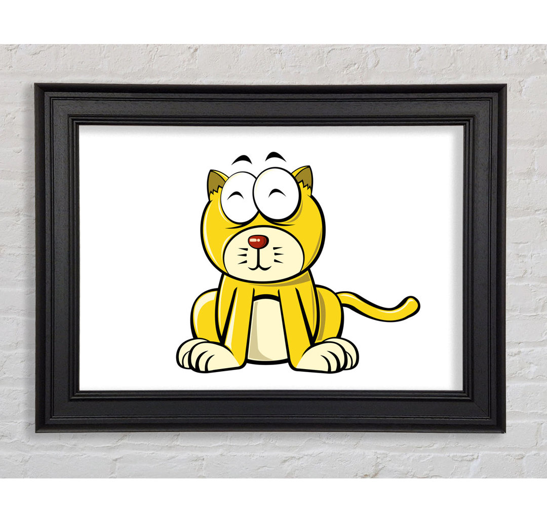 Gerahmtes Wandbild Happy Cat Sitting White