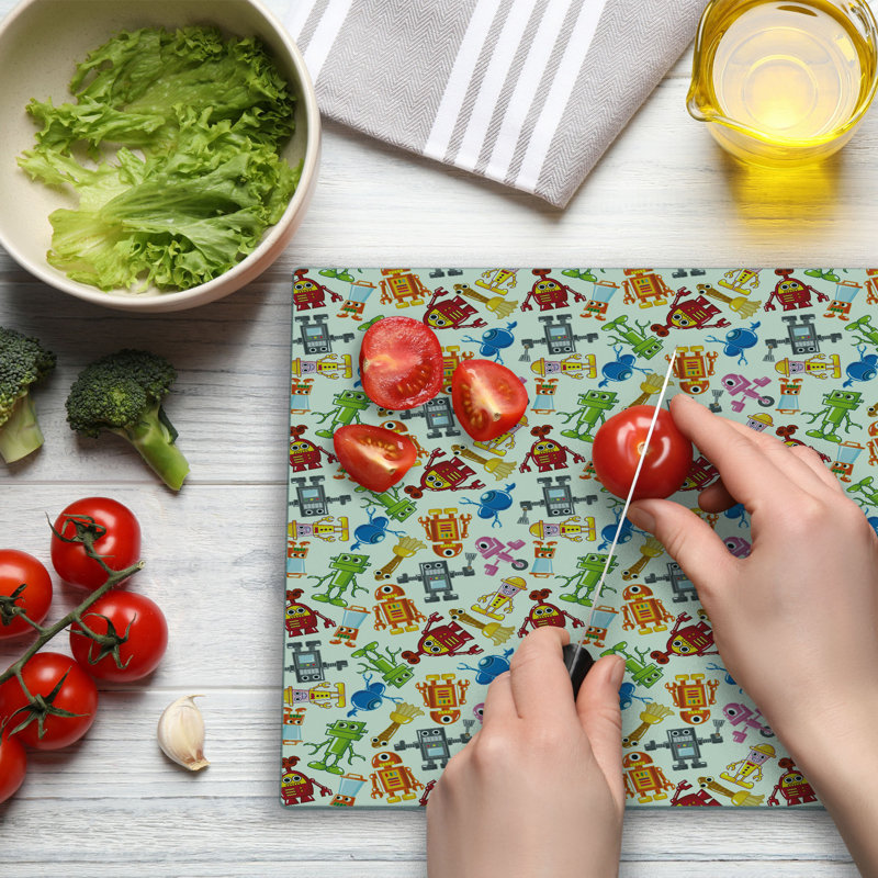 Ambesonne Robot Cutting Board Large Size Boys Cartoon Robot Science Multicolor