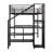 Full Size Loft Bed With Desk & Storage Stairs, Metal Loft Bed Frame With Wardrobe & LED Light, Safety Guard