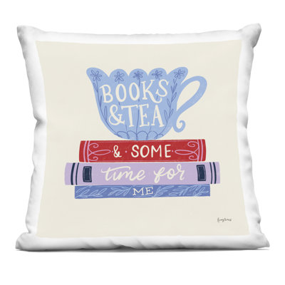 Books Tea Time For Me Decorative Printed Throw Pillow, design by Becky Thorns