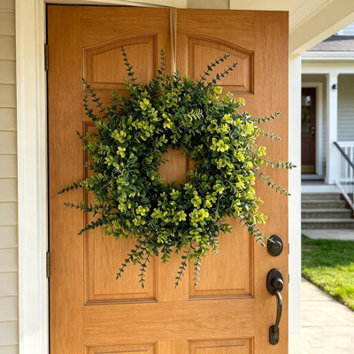 Artificial Boxwood Wreath, Year-round Green Front Door Decoration For Farmhouse Home And Wedding Decor