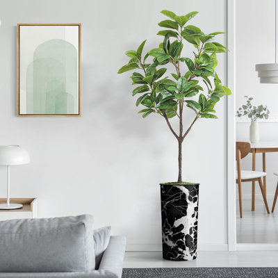 Arbre artificiel en fauve gris avec aquarelle abstraite pot de magnolia