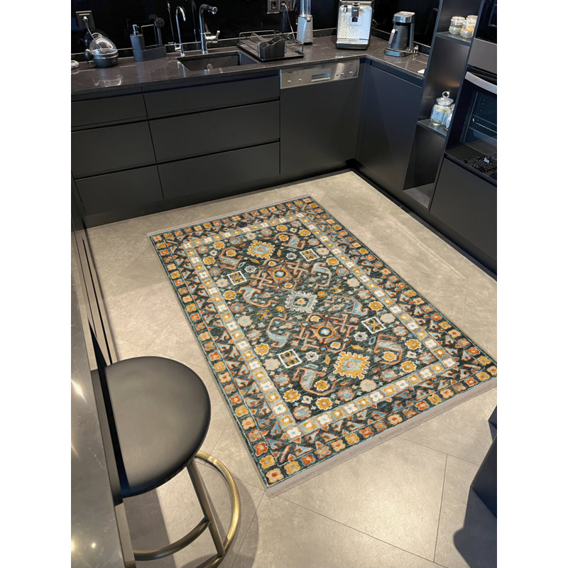 Tapis en polypropylène à imprimé numérique vert Wawro, Rectangle 3 pi 4 po x 5 pi