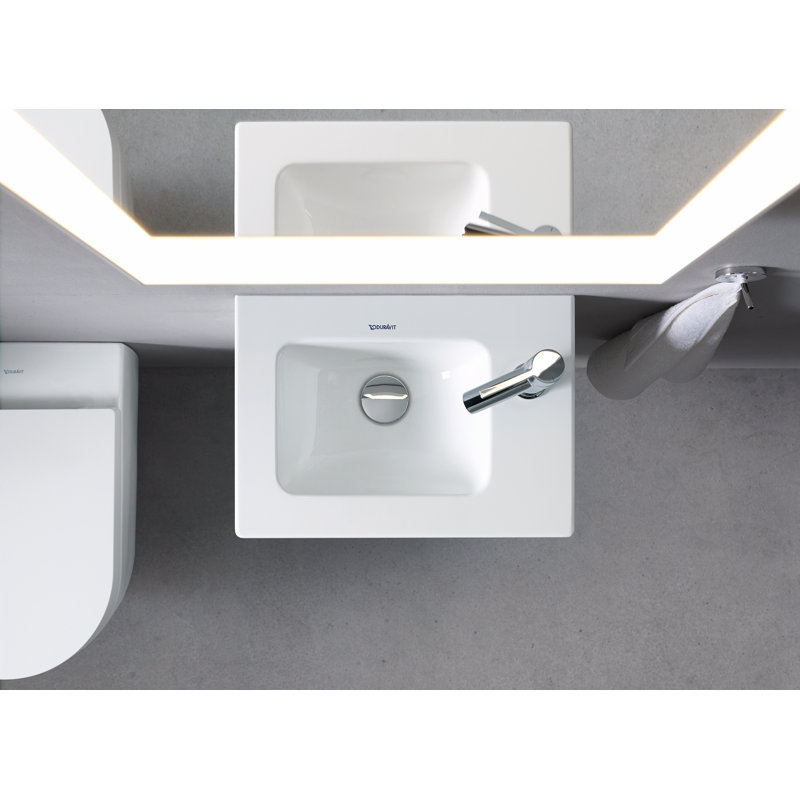 Lavabo de salle de bain mural rectangulaire en céramique blanche avec trop-plein
