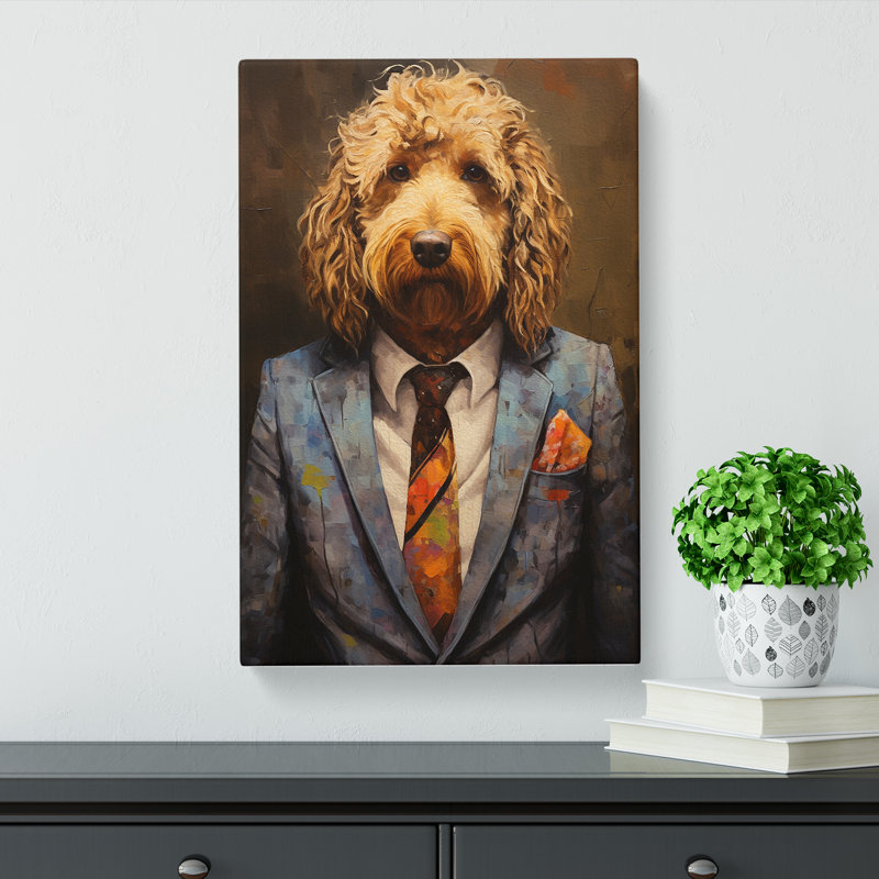 Labradoodle in a Suit Painting No.4 - Wrapped Canvas, 50cm H x 35cm W x 3cm D