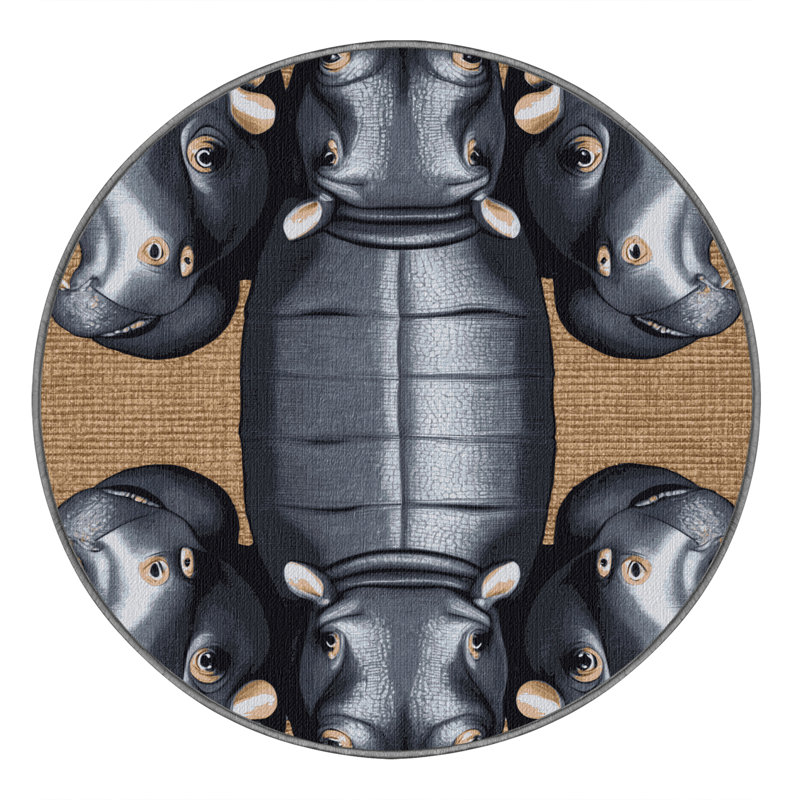 Washable Hippopotamus Wildlife Area Rug, Round 8'
