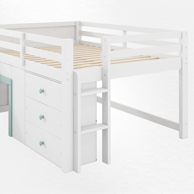 Lit mezzanine double avec rangement, Blanc