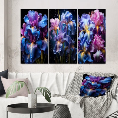 " Purple Blue Iridescent Irises " 3 - Pieces