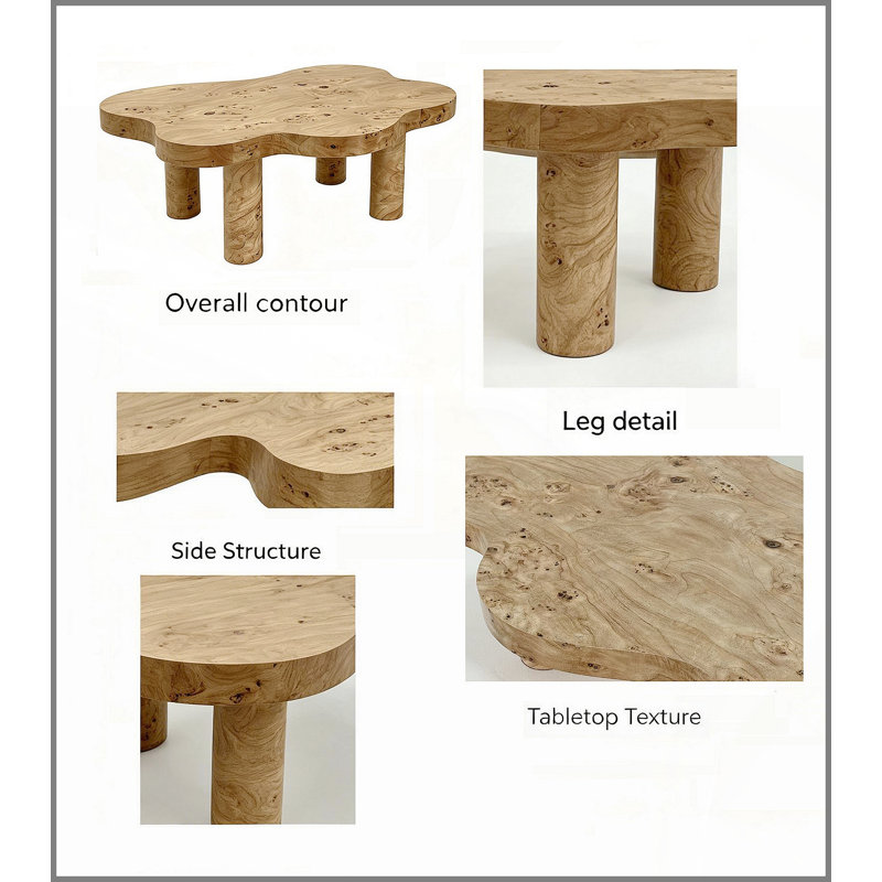 Table basse moderne de 40 pouces en forme de nuage, équipée de 4 pieds ronds pour assurer la stabilité structurelle, convenant à la décoration du salon, des appartements et des petits espaces avec un motif de nœuds d'arbre