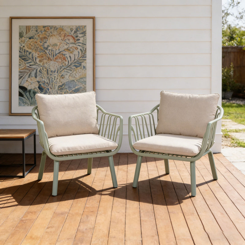 Outdoor Club Chair Set, Beige, Light Green