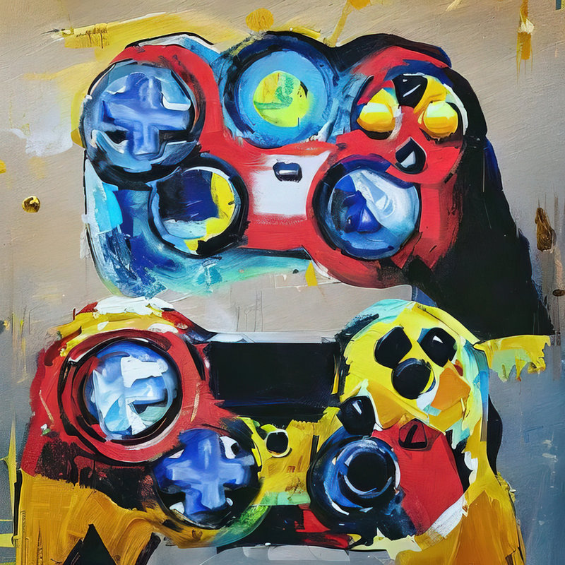 «Video Game contrôleur 128» par Stephen Chambers - peinture sur toile tendue, H 26 po x l 26 po x P 1,5 po