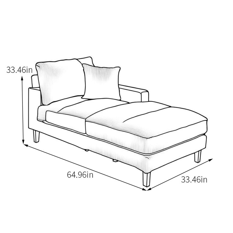 Chaise longue rembourrée en velours côtelé, Atrovirens, Accoudoir à gauche (vu de face)