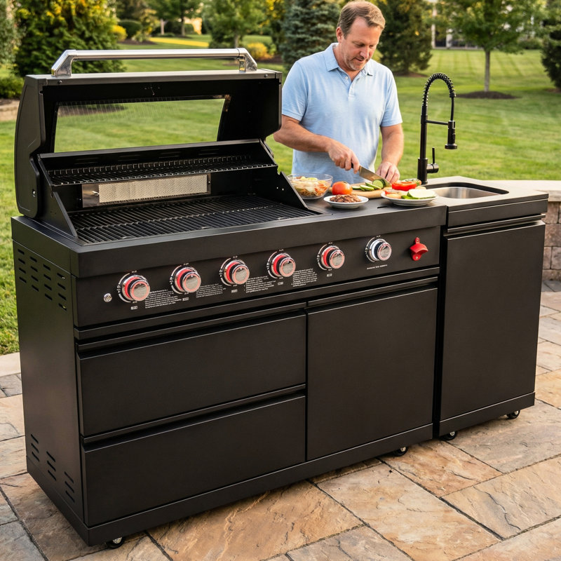 Barbecue extérieur à gaz 46 pouces 4 72000 avec brûleur arrière, grille de maintien au chaud, contrôle de la température, grilles de cuisson en acier inoxydable, allumage électronique, tiroirs de rangement