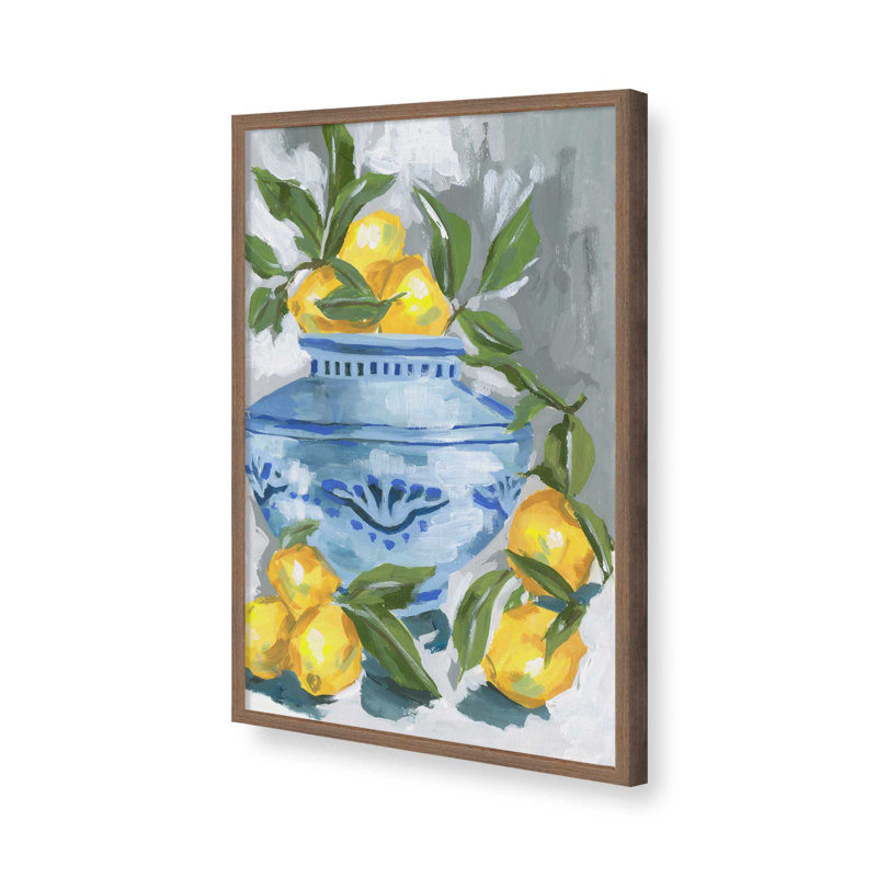 Indigo et citron I par Melissa Wang, reproduction d'art sur toile, H 16 po x l 12 po, Encadrement ouvert sans papier mat