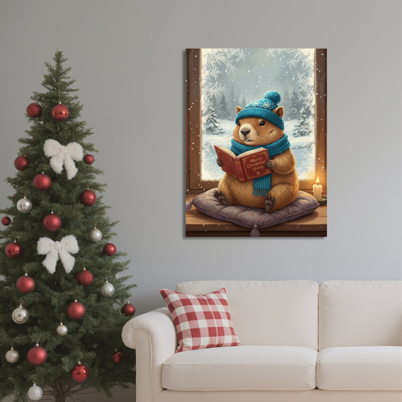 Art mural sur toile écureuil lisant l'hiver, H 18 po x l 12 po