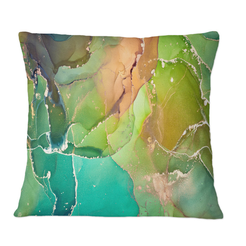 Marbre vert et turquoise abstrait - Coussin décoratif imprimé moderne, 18 po x 18 po