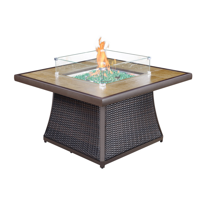 Foyer de table d'extérieur au propane en rotin tissé à la main avec couvercle L 42 po x l 42 po Bido