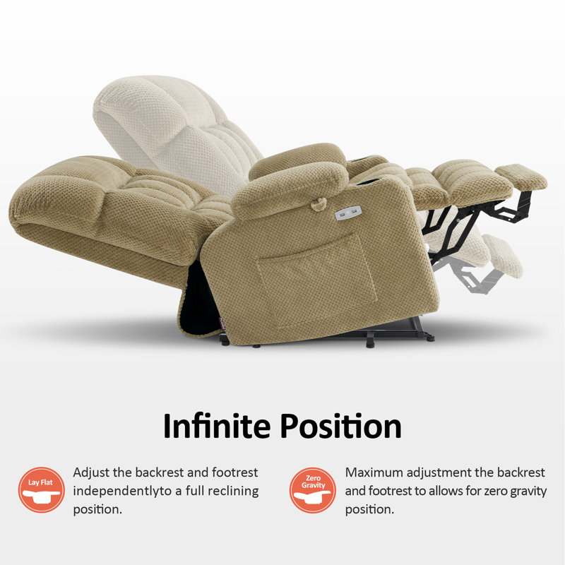 26.4" Seat Width Dual Motor Power Recliner Lift Chair with Massage and Heat, Infinite Position, Fabric, Beige