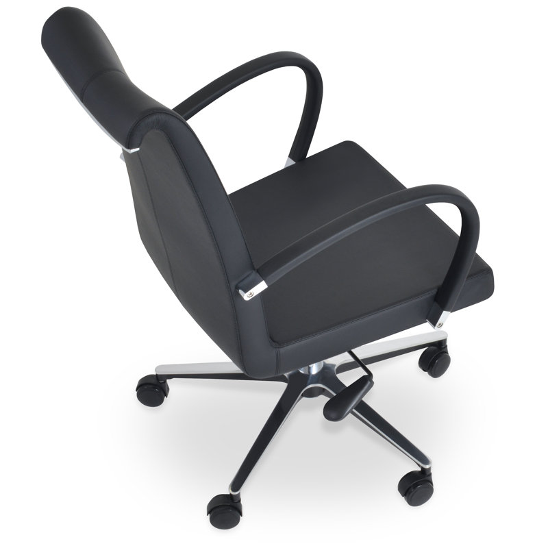Tulip Task Chair, Black, White Faux Leather