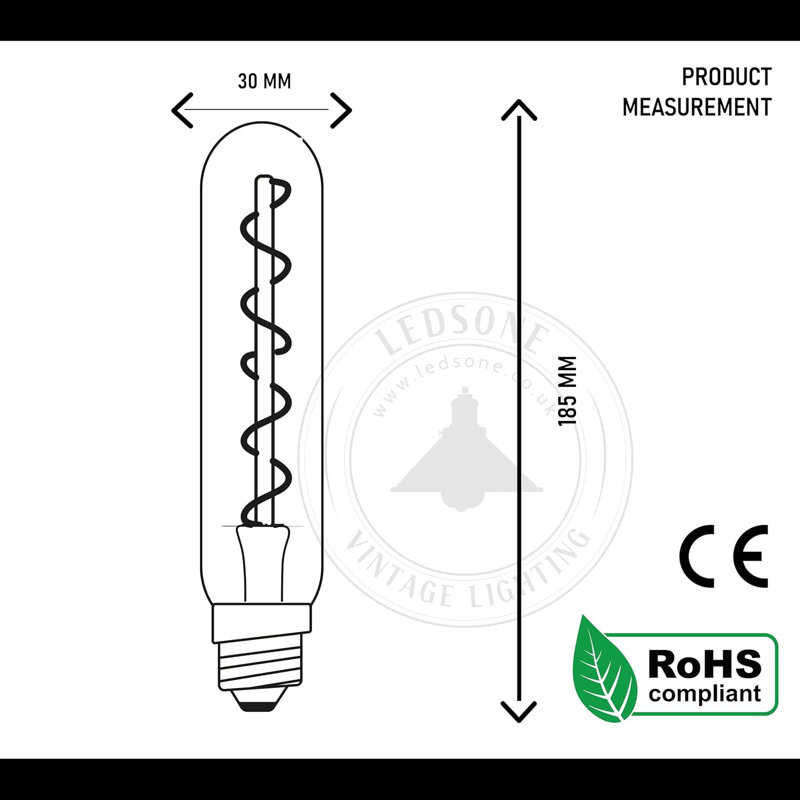 2 Pack T185 Long Tubular LED Bulb Edison Retro Vintage Decorative Tube Light Bulbs E27 4W Non Dimmable E27 Filament LED Bulbs Warm White 2700K 450LM
