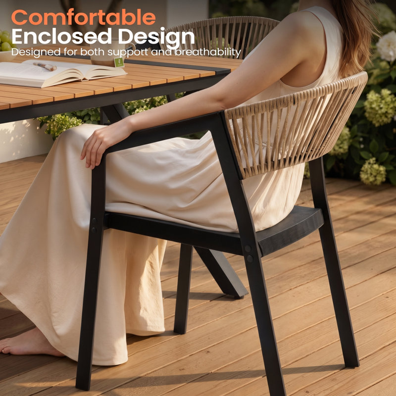 Ensemble repas pour 10 personnes en aluminium avec chaises empilables et trou pour parasol, 10 Person, Brun