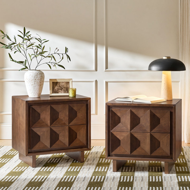 Table de chevet 2 tiroirs avec station de charge Roana, Walnut
