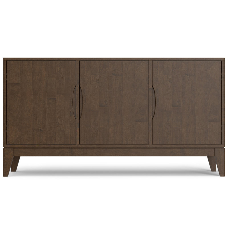Harper 60"W Solid Wood Mid-Century Modern 3-Door Sideboard Buffet with Tapered Legs and Adjustable Shelves
