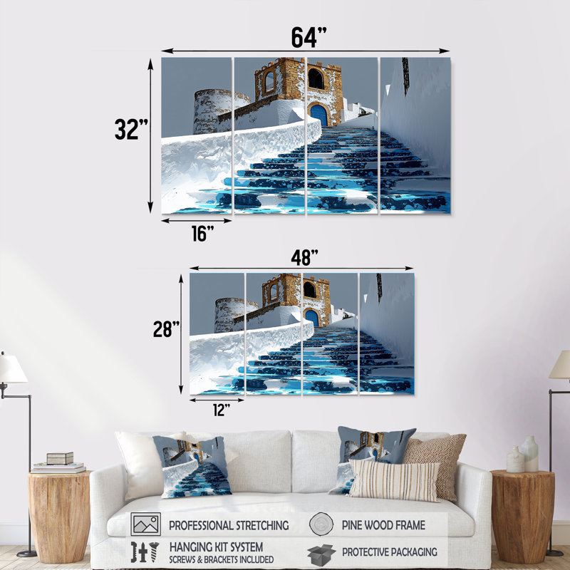 «Blue Rabat Kasbah Morocco Path II», ensemble d'art mural sur toile, H 32 po x l 64 po