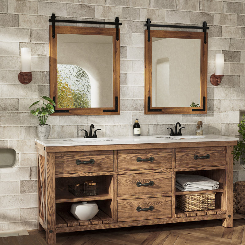 Miroir décoratif Brunilda Rustic Farmhouse, 30 po x 22 po, Brun