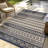 Solterra Ziri Navy Blue Beige Cream Bohemian Moroccan Stripe Flatweave Polypropylene Indoor/ Outdoor Area Rug-114547377