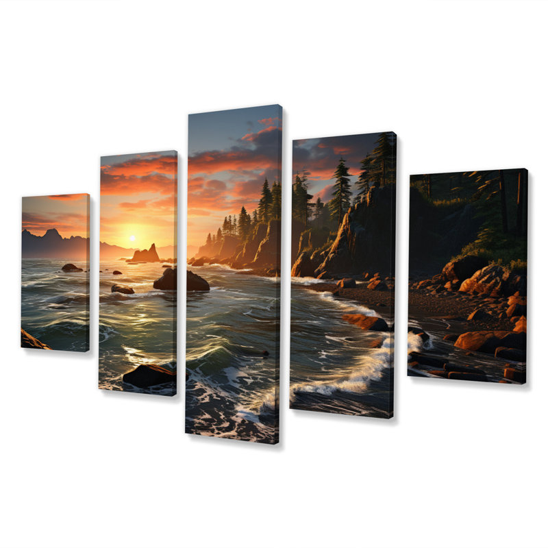 États-Unis, parc national olympique au coucher du soleil - impression d'art mural de paysages - 5 panneaux