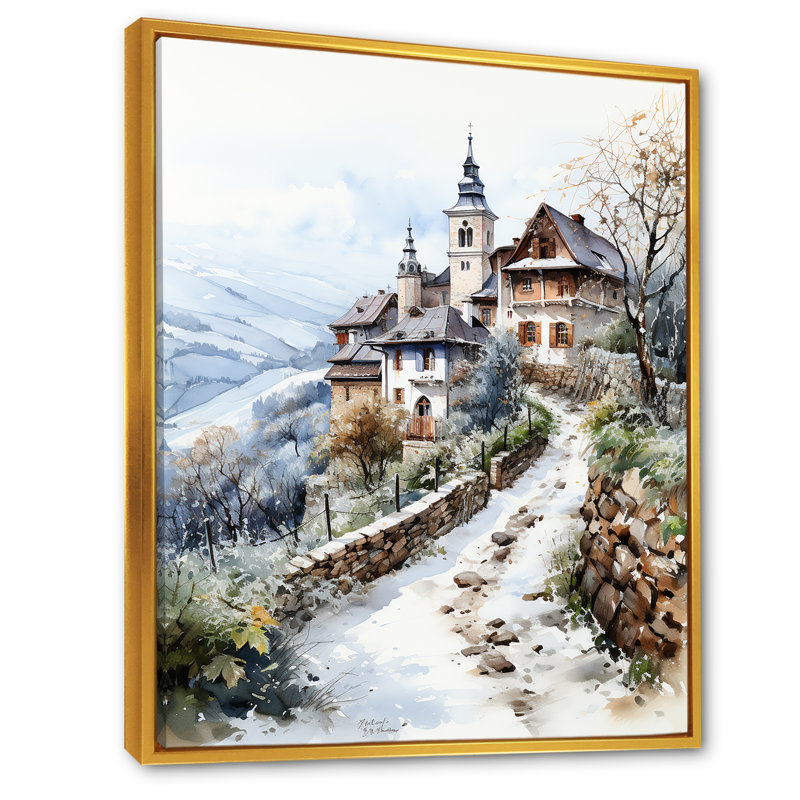 Vineyard Winter Scenery III, Cadre flottant doré, H 20 po x l 12 po x P 1 po