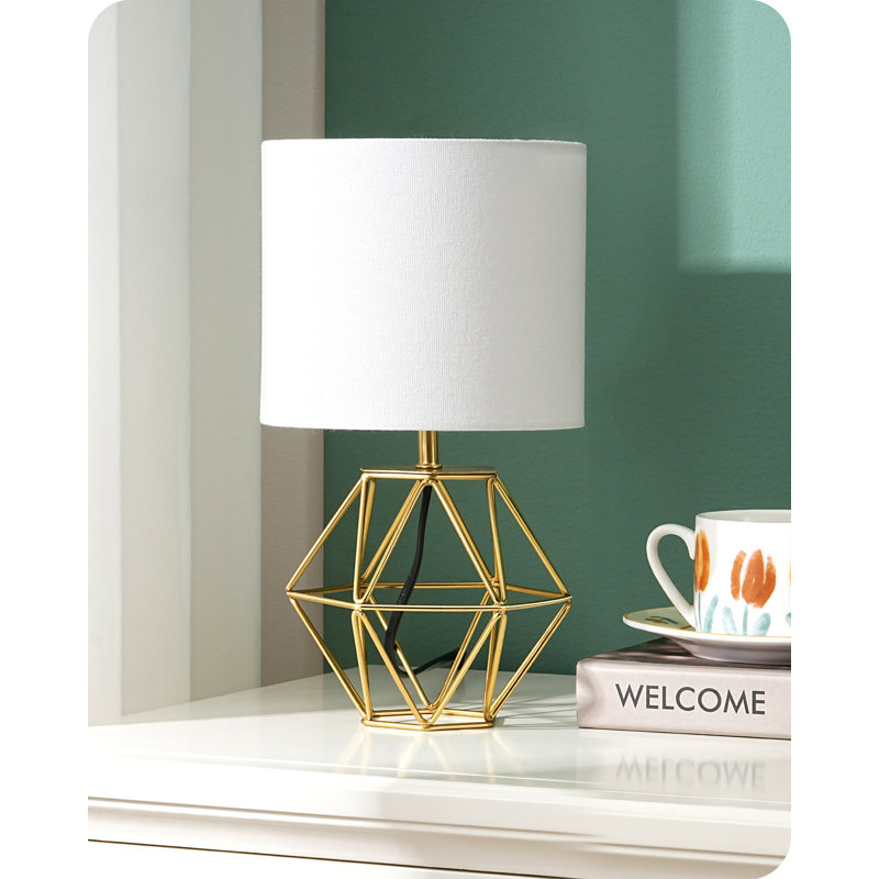 28.5cm Gold Water Drop Iron Cage Base Table Lamp with Linen Shade