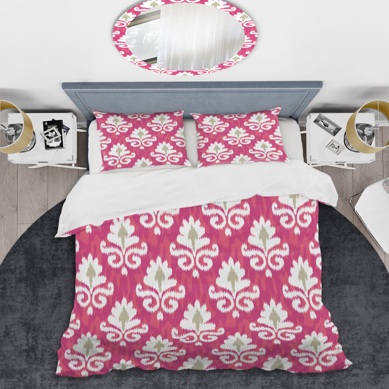 White Flower Ikat - Ensemble de housse de couette abstrait - Microfibre de polyester, Twin Duvet Cover + 2 Standard Shams