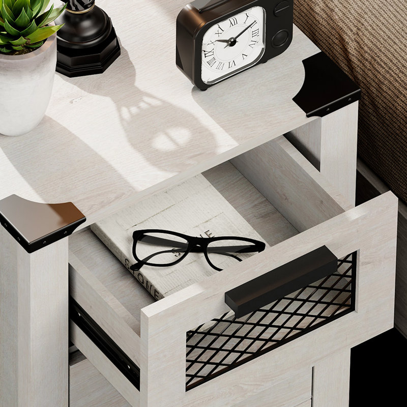 Ensemble de tables de bout à 3 tiroirs Vita, Blanc, Blanc