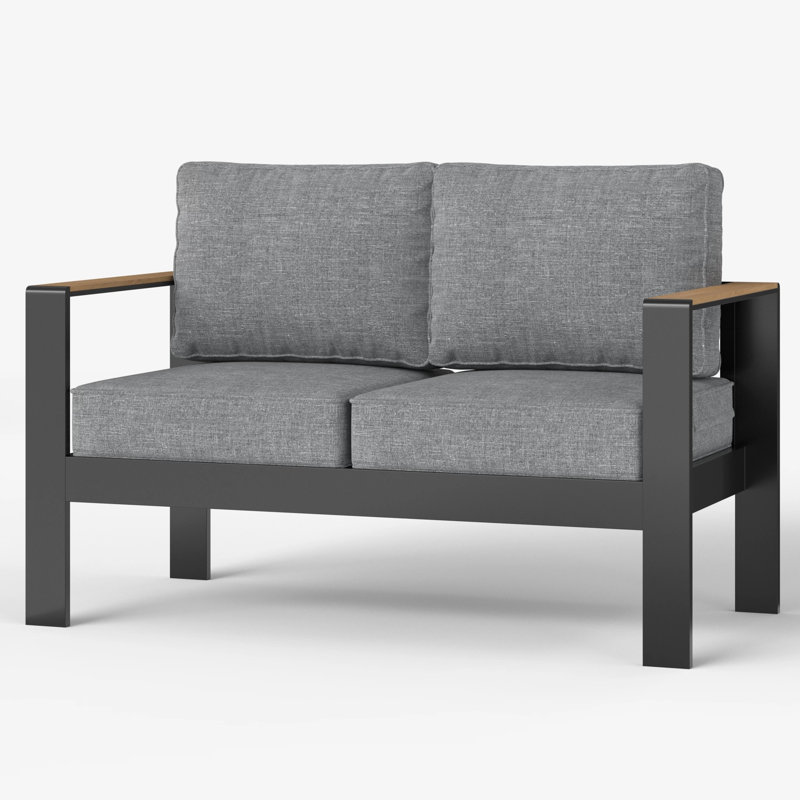 127cm Wide Patio Sofa with Cushions, Grey