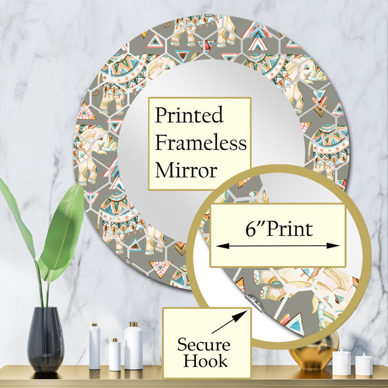 Éléphant indien tribal - miroir mural moderne, 32 po x 32 po