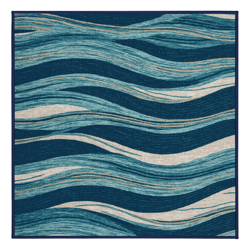 Washable Ocean Ripples Hawaiian Area Rug, Square 3'