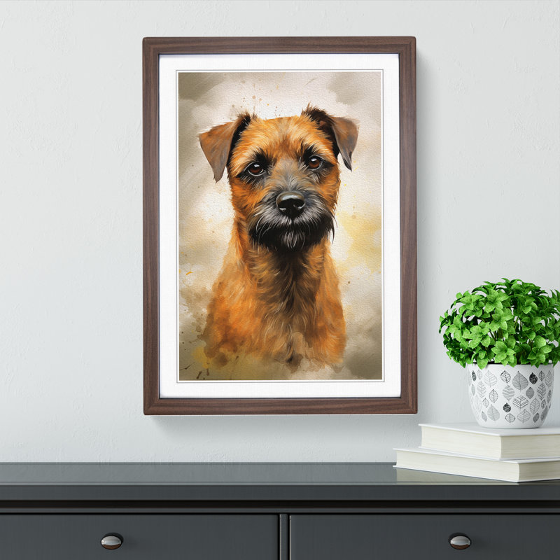 Border Terrier Modern Art - Framed Print, Walnut Framed, 64cm H x 46cm W x 2cm D